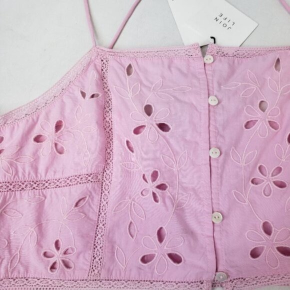 New Zara Pink Eyelet Cropped Tank Top Size Large Barbie Romantic Summer - Picture 6 of 12